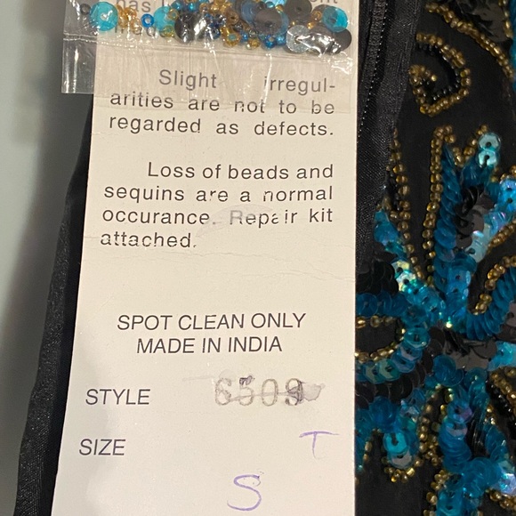 Laurence Kazar Navy Blue Silk Beaded Sequined Festive Evening Formal Top S VTG - Picture 6 of 7